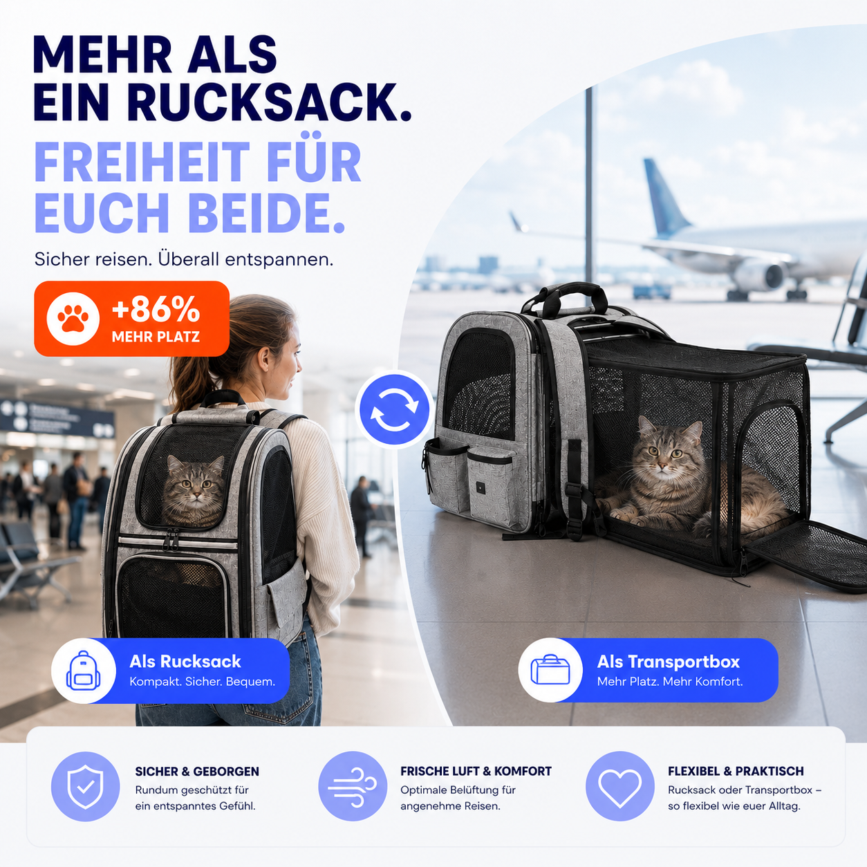 Rucksack mit erweiterbarer Liegefläche für Hunde & Katzen – Komfortabel unterwegs